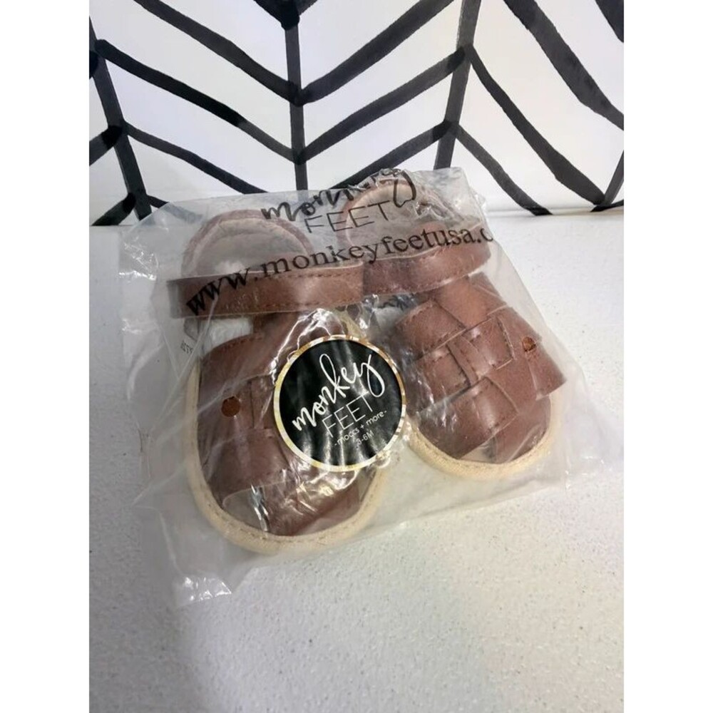Monkey Feet Brown Leather Sandals Baby Girls 3-6M  7117